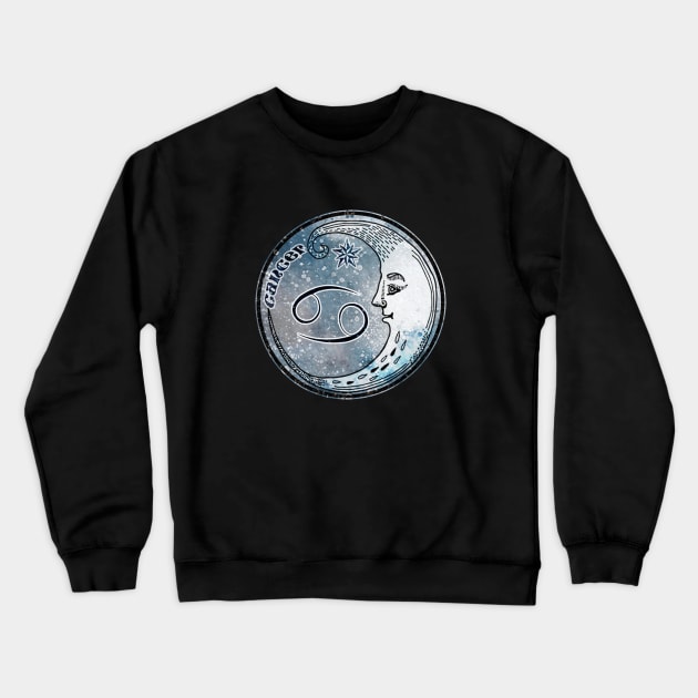 Cancer Moon Sign Astrology Zodiac Symbol Stars and Crescent Moon Crewneck Sweatshirt by graphicbombdesigns